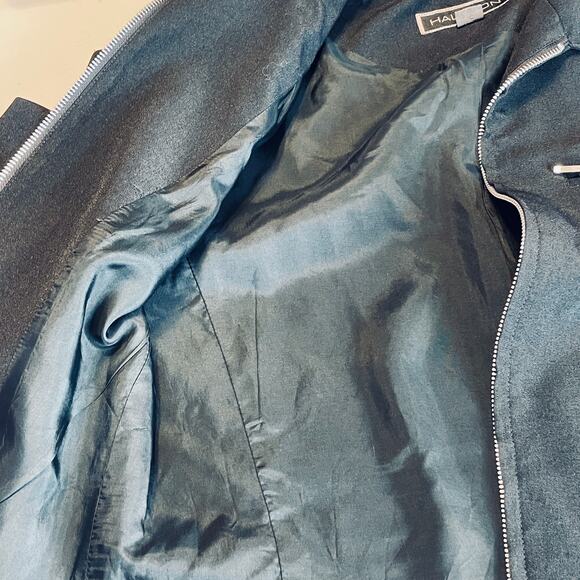 VINTAGE HALSTON Black Label Black Jacket Classic Full Zip Spread Collar Size 6 - Picture 10 of 13